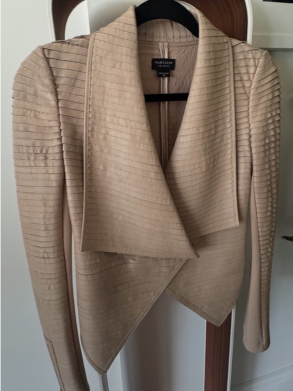 Guess by Marciano Lamb Leather Draped Jacket | Taupe | Size 0